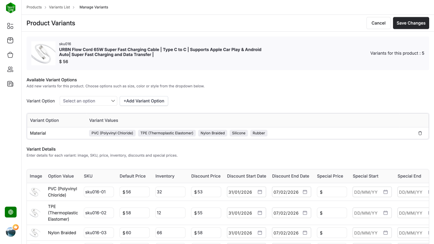 Product Variants screenshot  2