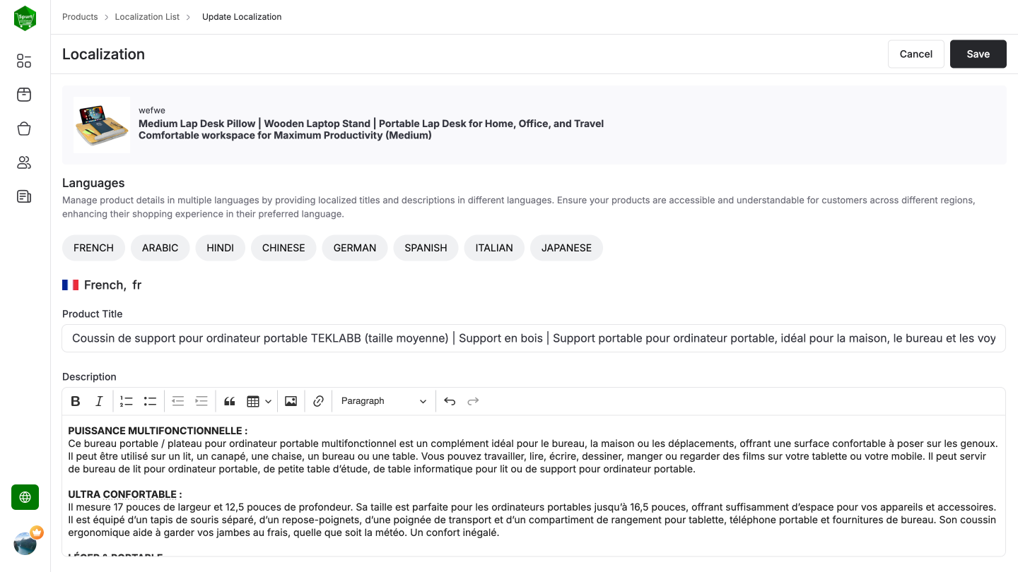 Product Localisation screenshot 2