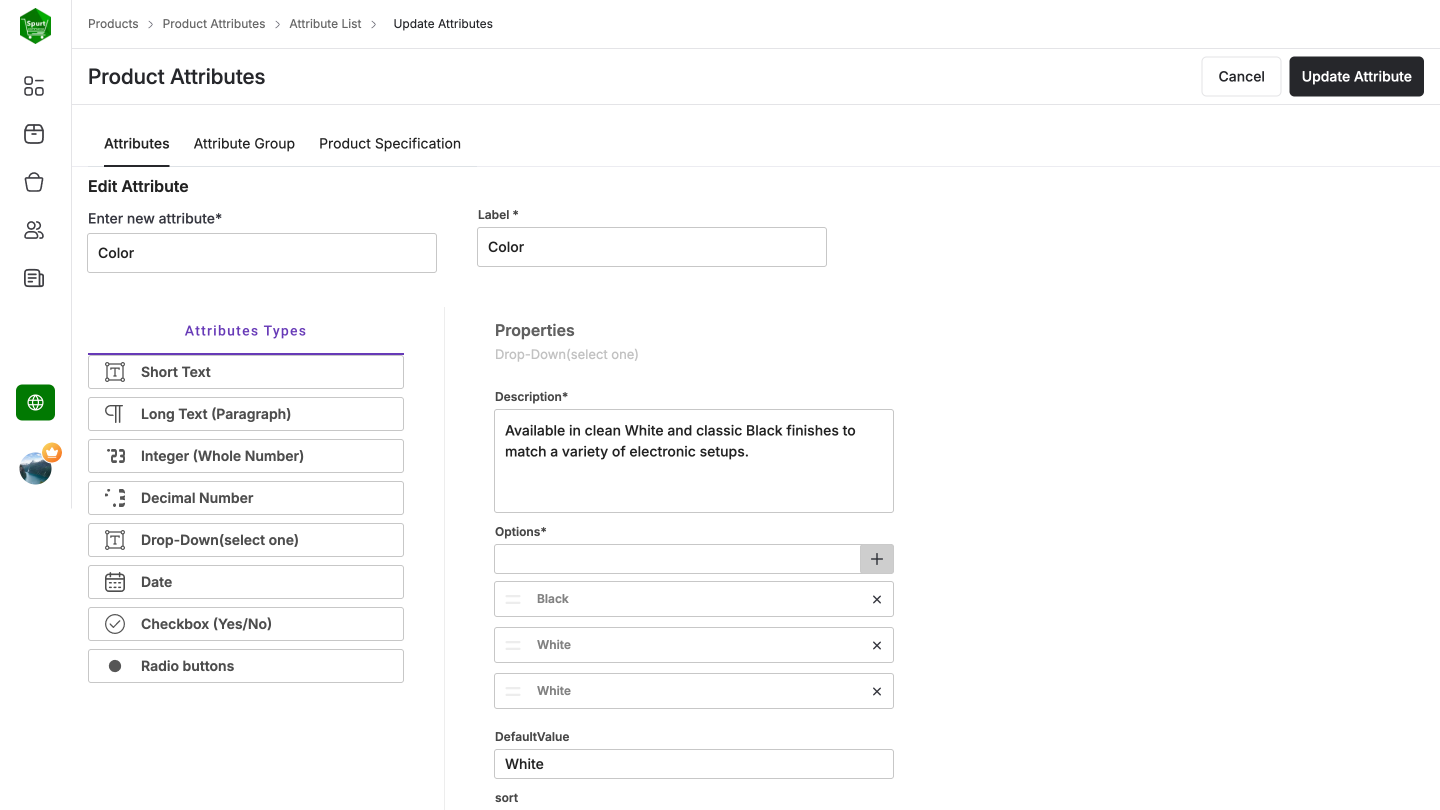 Product Attributes screenshot 1