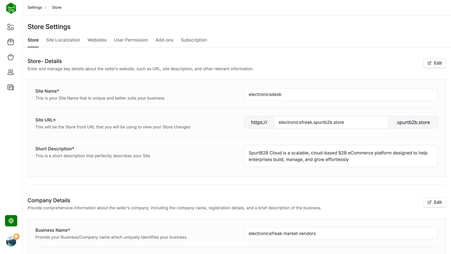 Store Settings screenshot 1